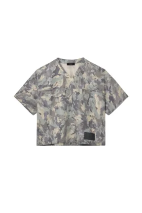 Leder-T-Shirt mit gemaltem Camo-Print