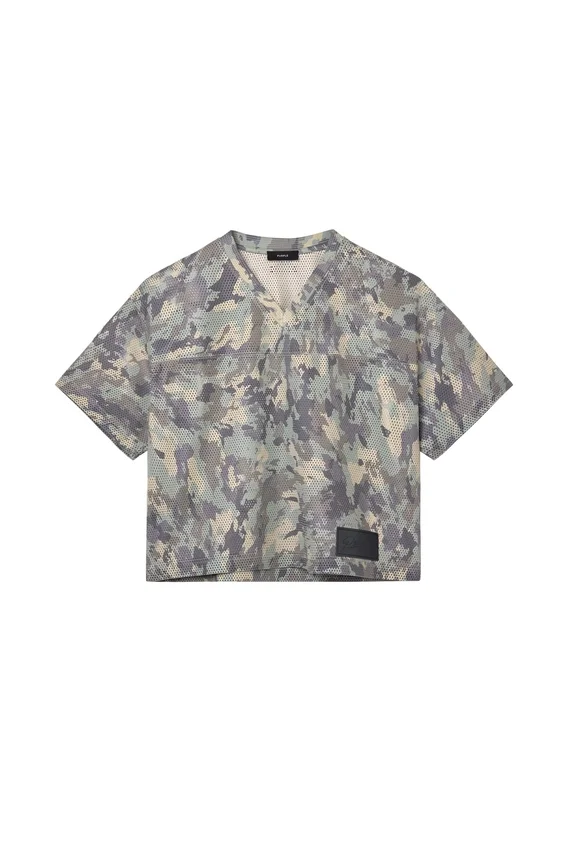 Leder-T-Shirt mit gemaltem Camo-Print