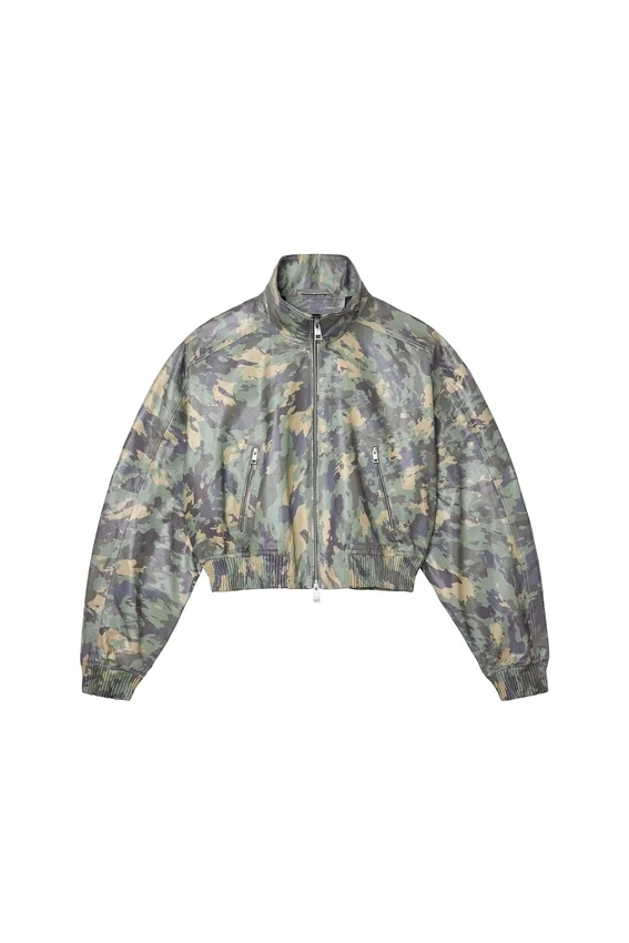 Lederjacke mit Camouflage-Print