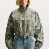 Lederjacke mit Camouflage-Print