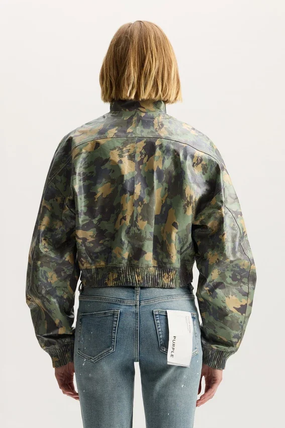 Lederjacke mit Camouflage-Print