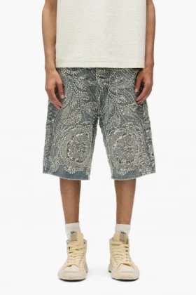 P070 Handperlbestickte & mit Kristallen verzierte Shorts