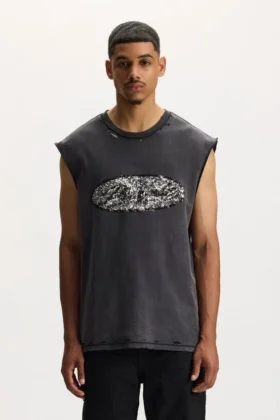 Tanktop mit Pailletten-Schriftzug