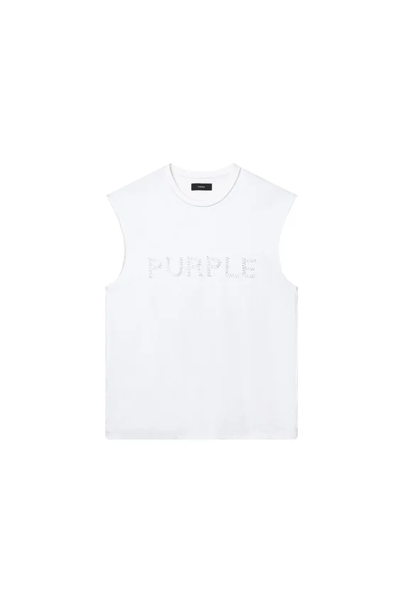 Tanktop mit Wortmarke und Perlenverzierung