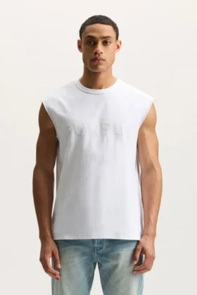 Tanktop mit Wortmarke und Perlenverzierung