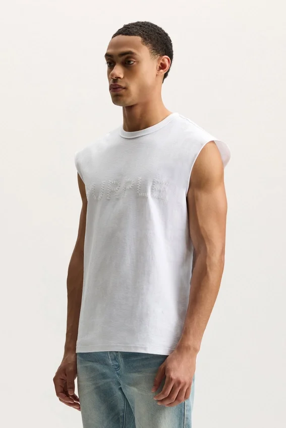 Tanktop mit Wortmarke und Perlenverzierung